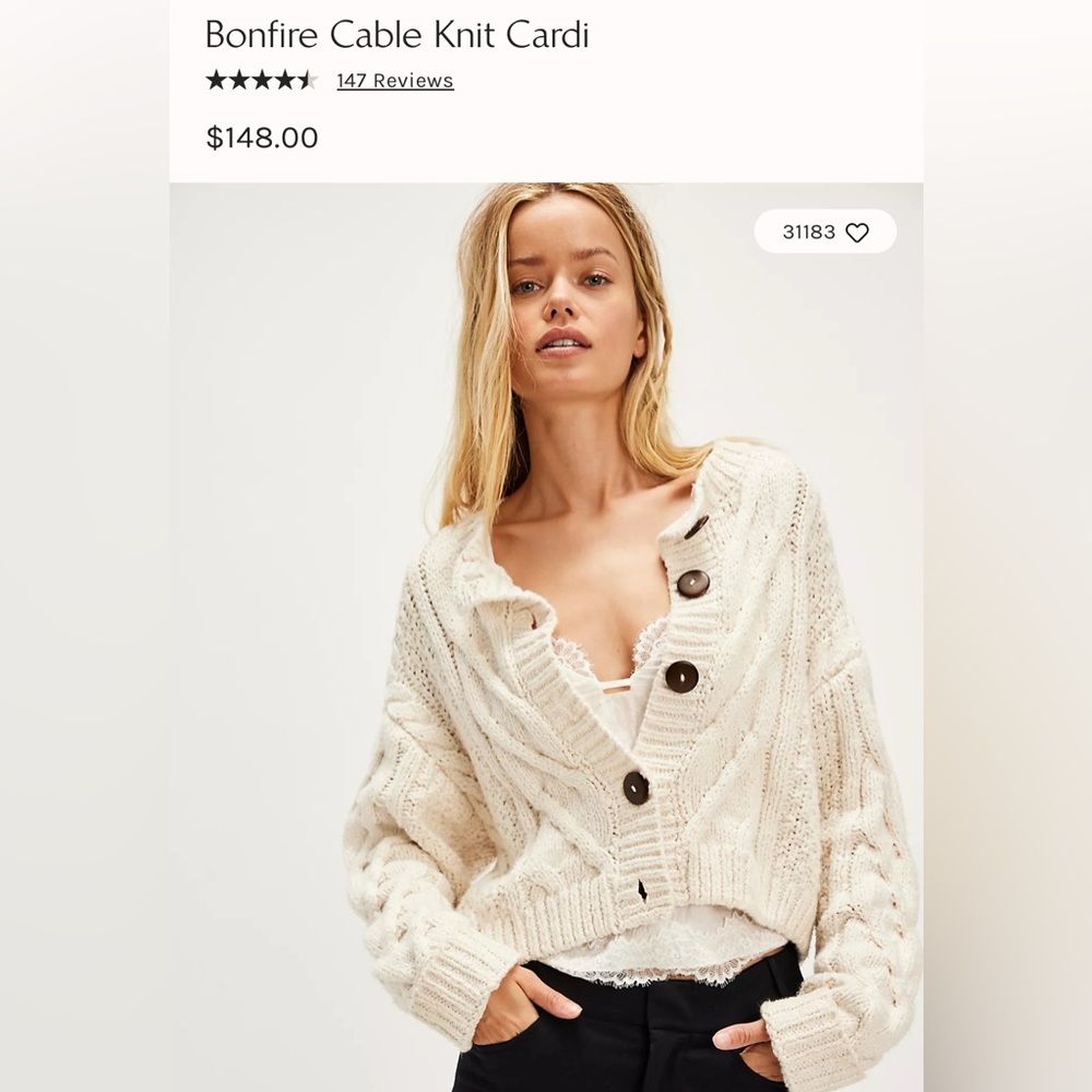 Free People Bonfire Cable Knit Cardi